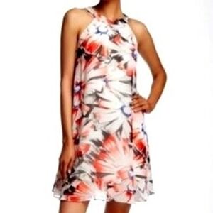 BETSEY‎ JOHNSON Size 6 Mini Dress Halter Black Red Abstract Floral Silky Chiffon